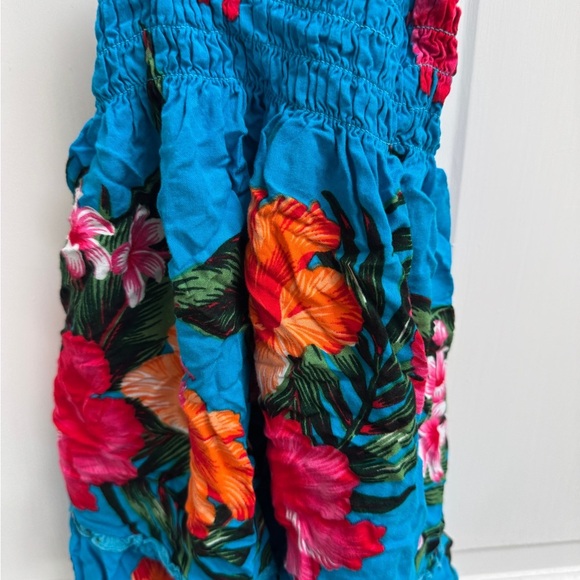 Aloha Fashion 12M Girls Vibrant Blue Pink Floral Tropical Spaghetti Strap Dress - Picture 6 of 7